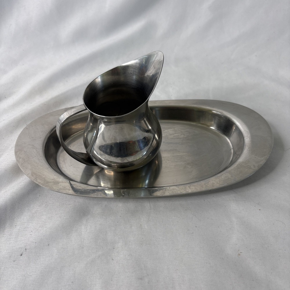Vintage Ekco Creamer Container &‎ Tray Set Stainless Steel Japan No Sugar Dish